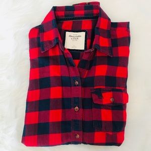 Abercrombie & Fitch Red & Navy Plaid Flannel